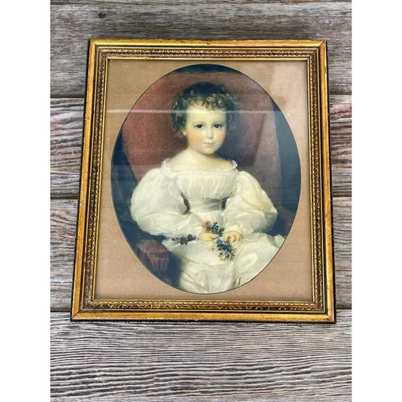 Vintage Art Deco Victorian Little Girl Print Gold Frame - Picture 9 of 13